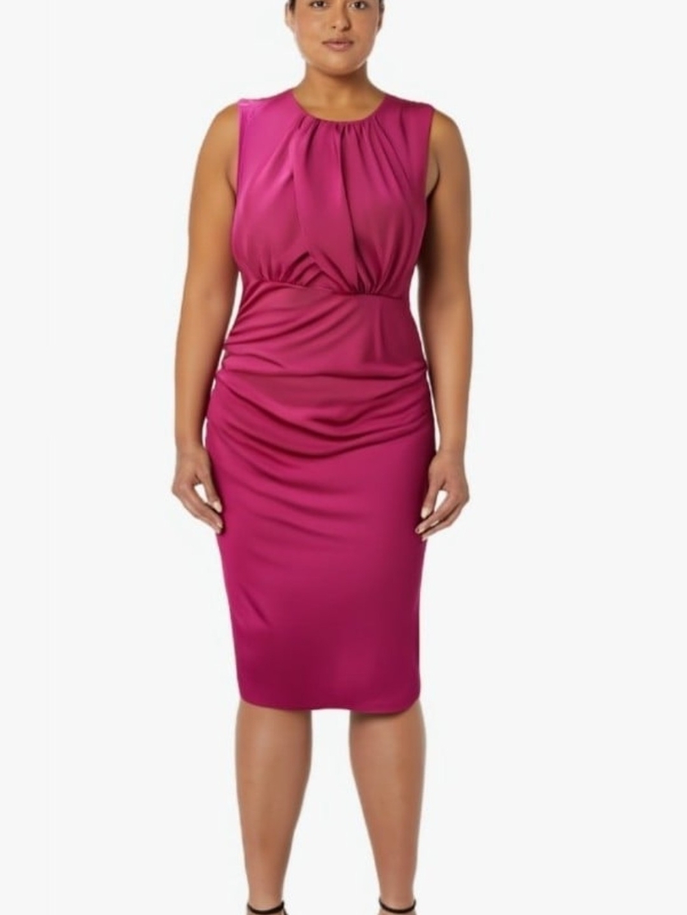 Grace Karin Sleeveless Magenta Sheath Dress with Ruched Waist